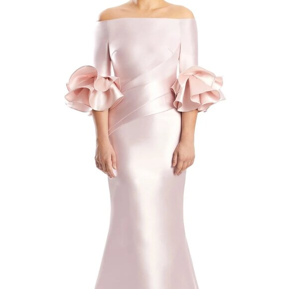 NWT Alexander by Daymor 1758S23 Ruffled Evening Dress Soft Pink Size 12 - Picture 1 of 6